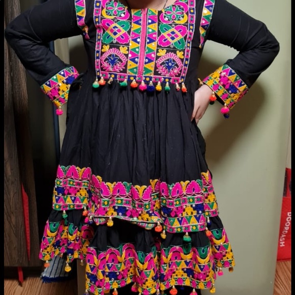 Afghani Style dress black with design all over. Black color dress. - Picture 1 of 3